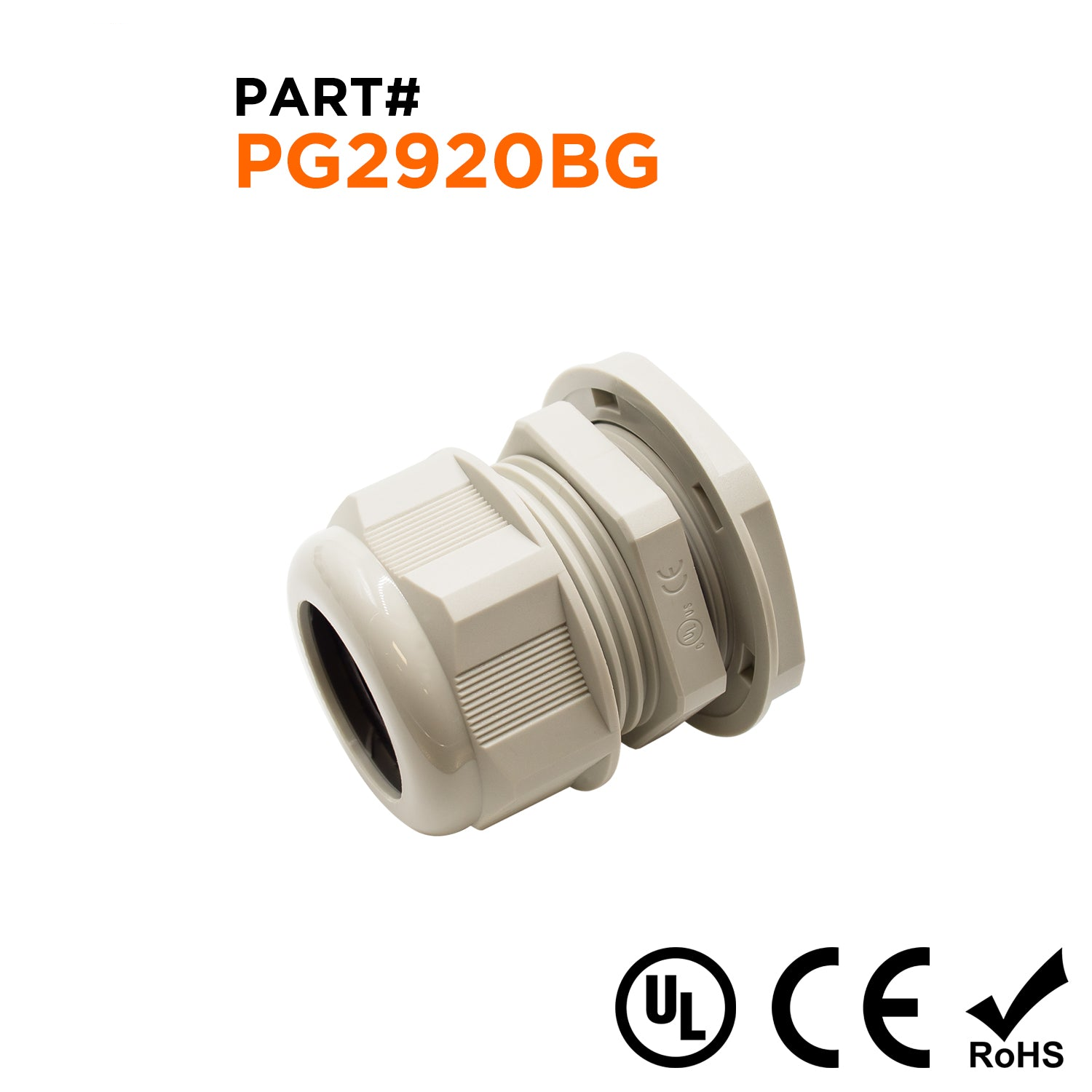 P2920BG - PG29 Thread Nylon Cable Gland, Beige, Range: 1/2" to 13/16", UL Listed, IP68, IP69K - 1 Piece