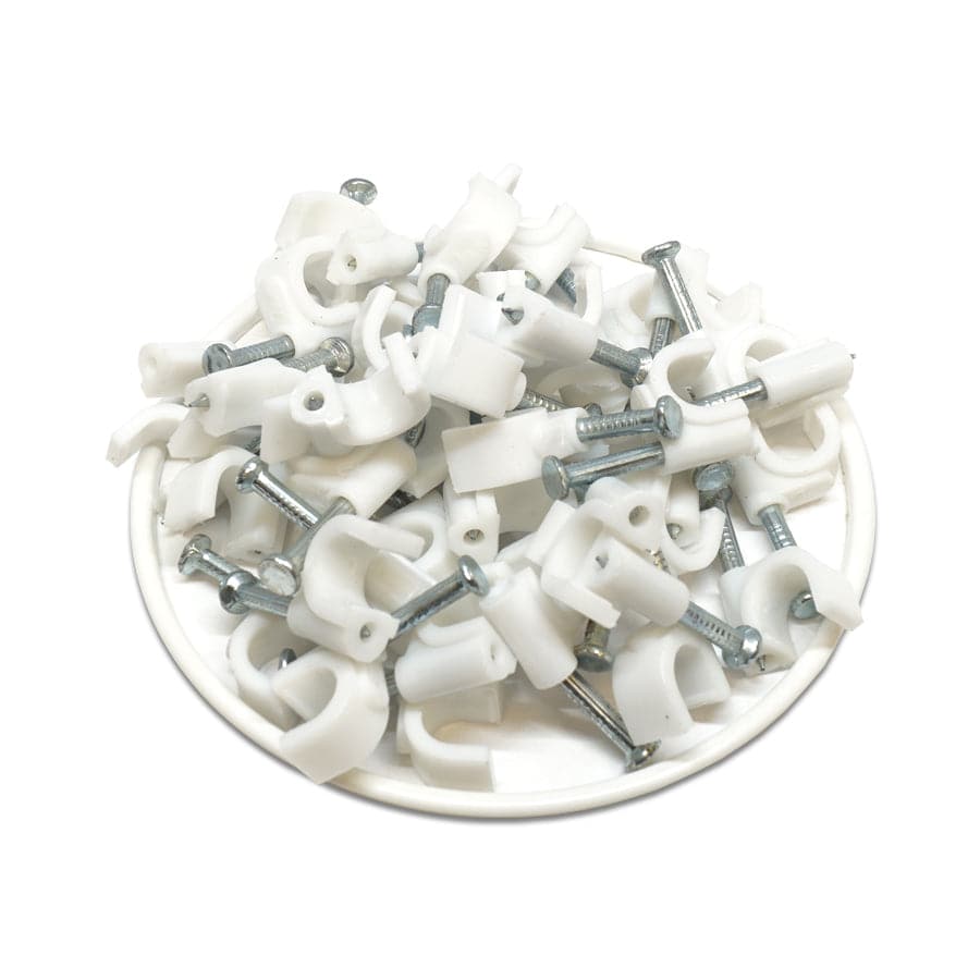 Nail In Cable Clips, Ethernet Cable Nails Tacks, Round, 7mm, 0.27", White, 100 Pieces - RNC7W