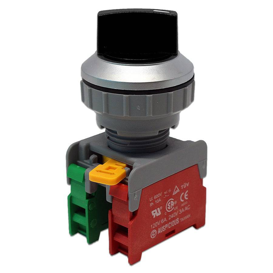SS30-1O/C-BK - Twist Knob Switch - 2 Contact (1O/C) - 2 Positions (1-2) - Negro