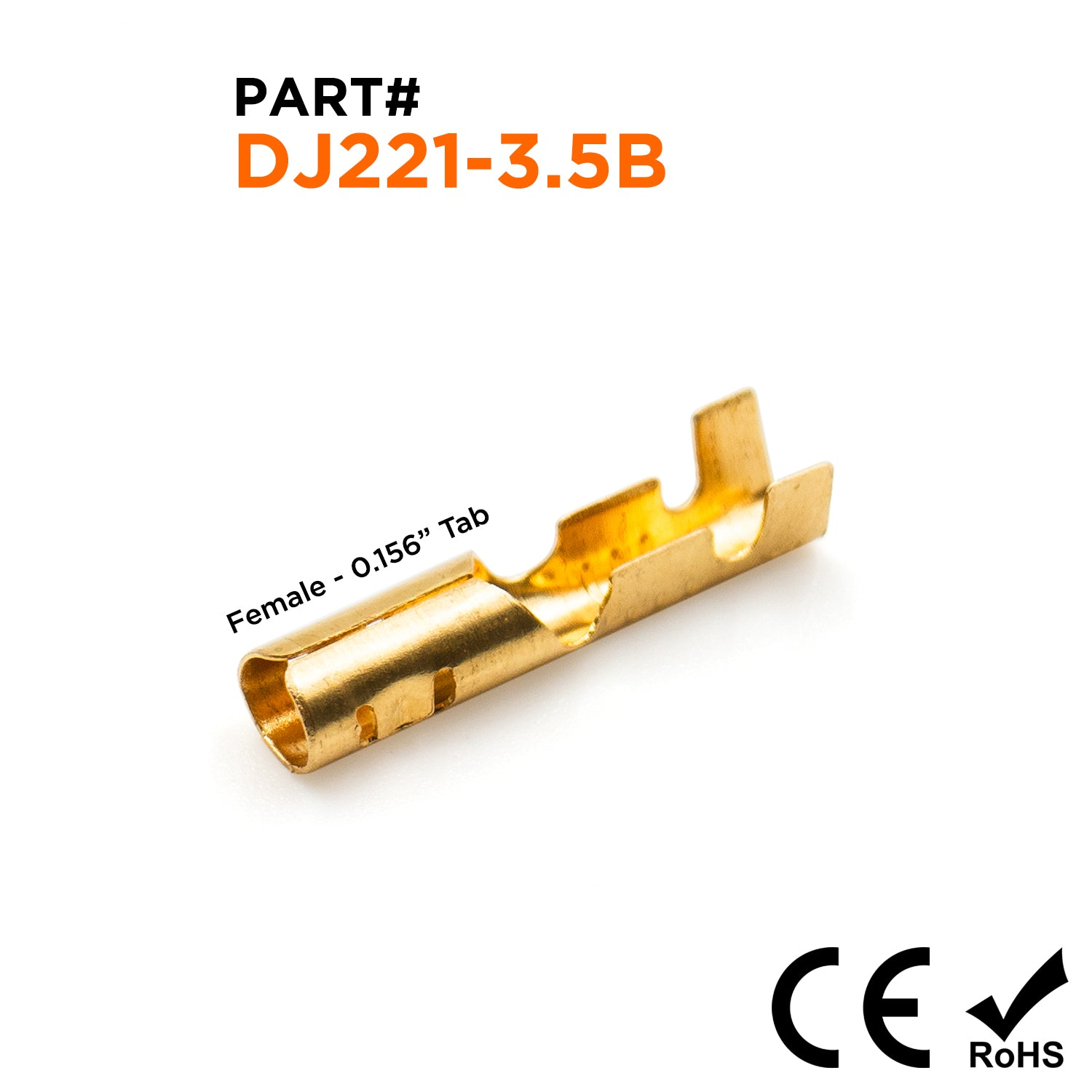 DJ221-3.5B - 18 to 16 AWG Bullet Connectors, Female, Brass, Open Barrel, 0.156" Tab, 100 Pieces