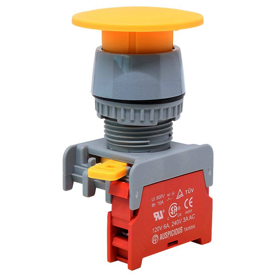 GEB22-1/C-YL - 1/C - 22mm Push Button - 40mm Mushroom Head - Amarillo