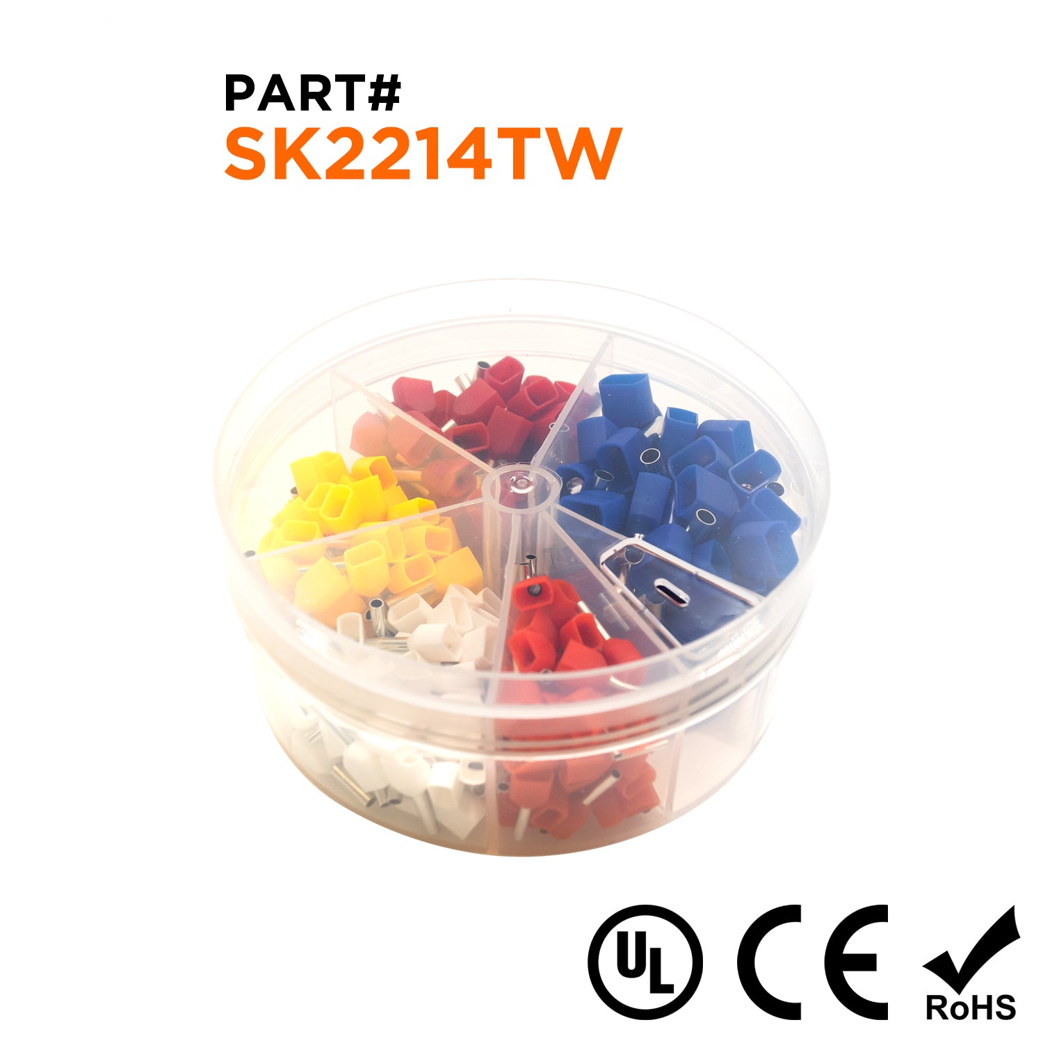 SK2214TW - 22 a 14 AWG Insulated Twin Punteras Mini Kit, 250 piezas, Series W, 1 Kit