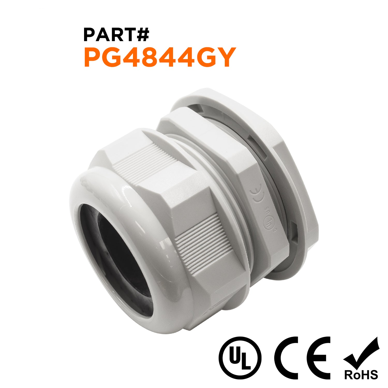 P4844GY - PG48 Rosca De nailon Prensaestopas, Gris, Rango: 1-7/16" a 1-3/4", UL Listed, IP68, IP69K - 1 pieza