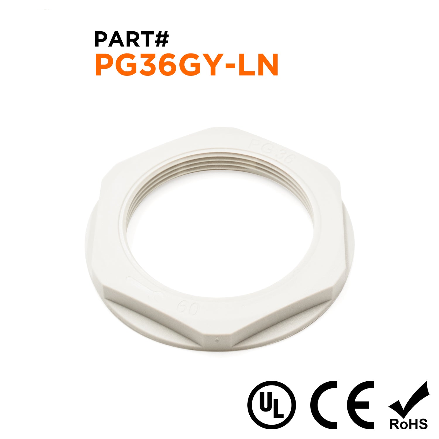 PG36 Rosca De nailon Lock Nut para PG Prensaestopas, Gris, UL Approved, 1 pieza - PG36GY-LN