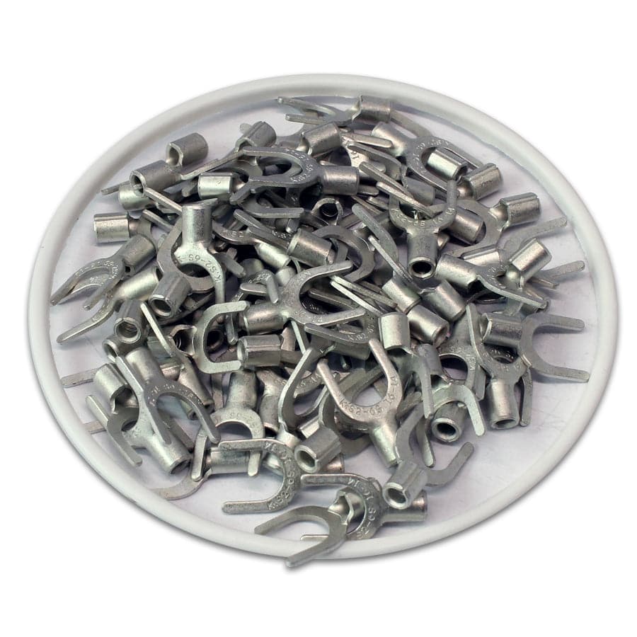 SNBS2-6 - 16 to 14 AWG Non Insulated Spade Terminals, 1/4" Stud, UL Recognized, 100 Pieces