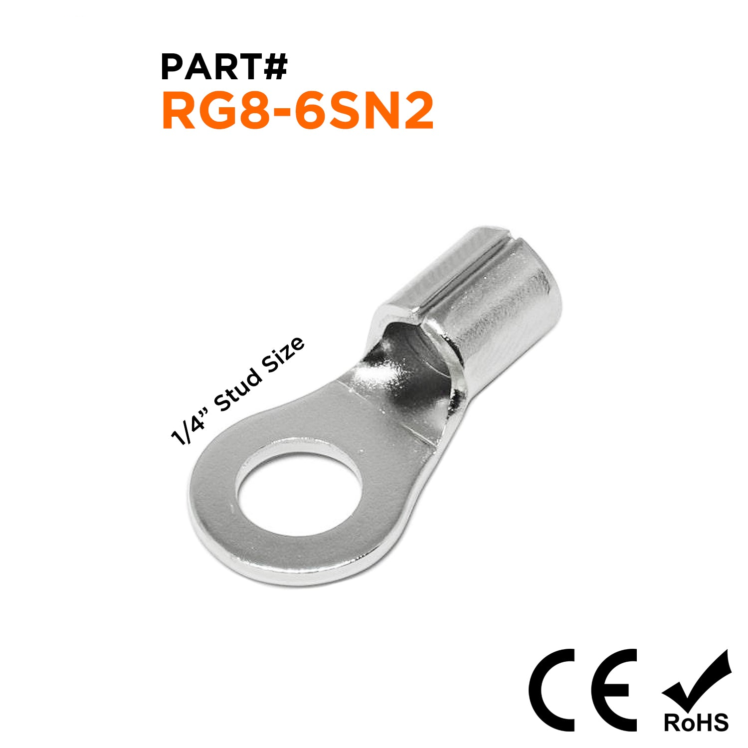 RG8-6SN2 - 8 AWG High Temperature Ring Terminals, 1/4" Stud, Steel, 900°F, 50 Pieces