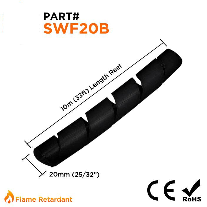 SWF20B - Fire Retardant Spiral Wrap - 20mm Black - 33ft (10m)