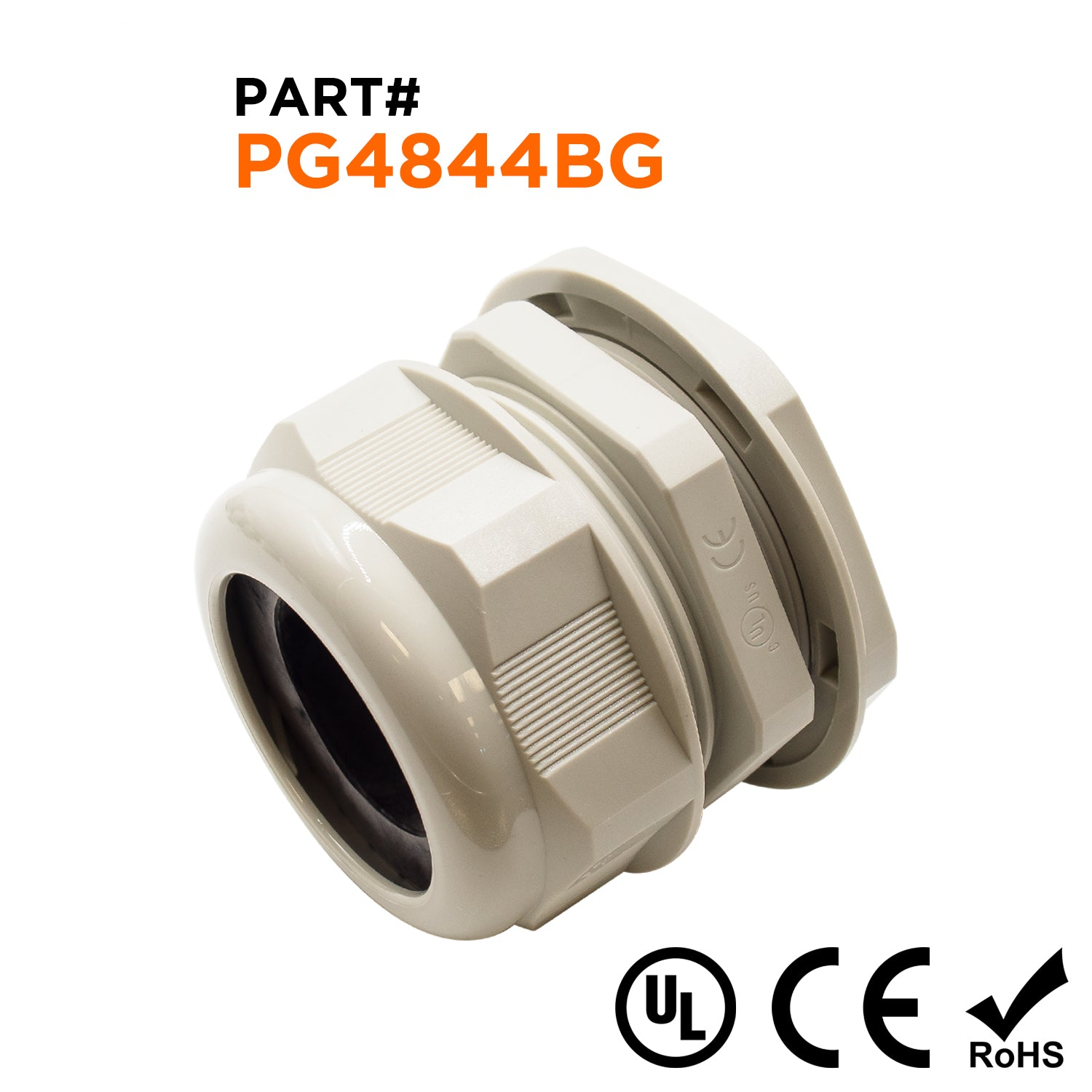 P4844BG - PG48 Thread Nylon Cable Gland, Beige, Range: 1-7/16" to 1-3/4", UL Listed, IP68, IP69K - 1 Piece