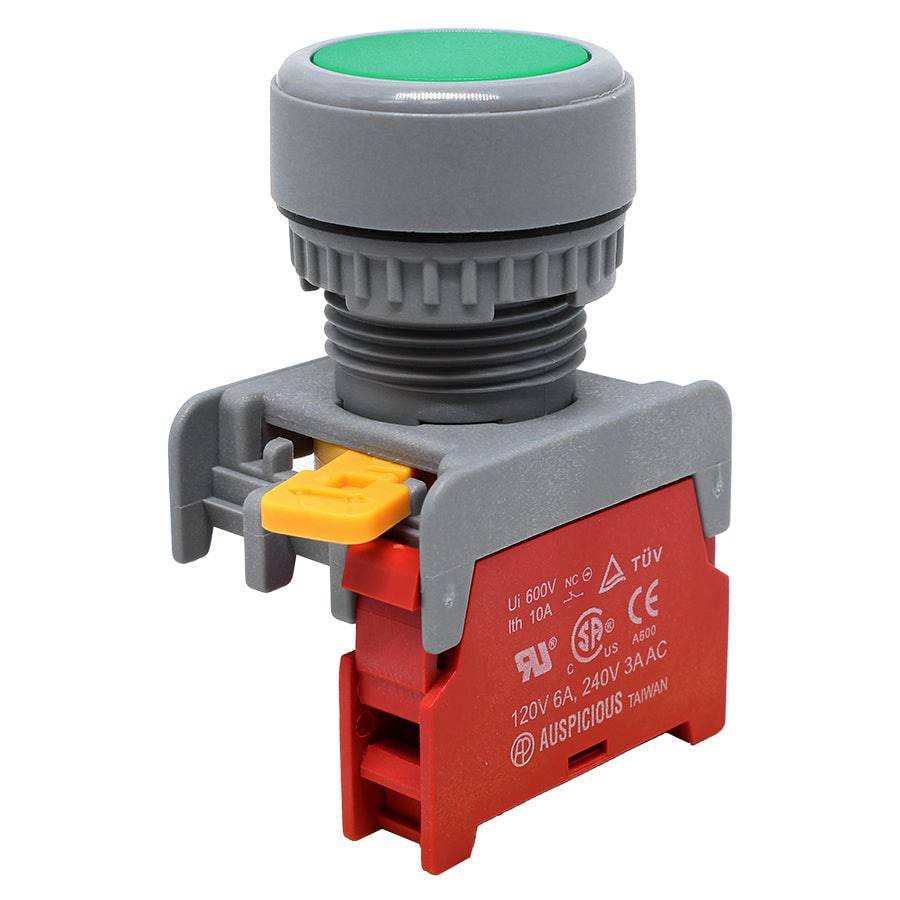 XB22-1/C-GN - 1/C - 22mm Flat Head Push Button Switch - Verde