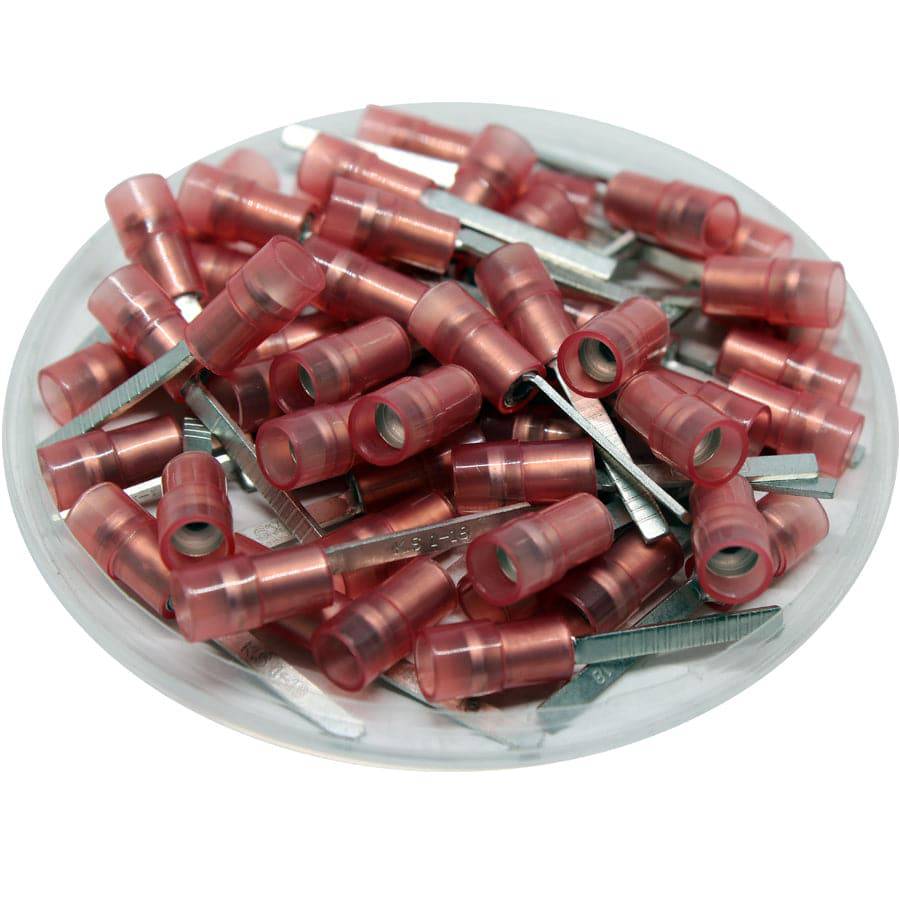 DBNYD1-18 - 22 a 16 AWG De nailon Flat Blade Terminales, Double Crimp, Rojo, 18mm Pin, 100 piezas