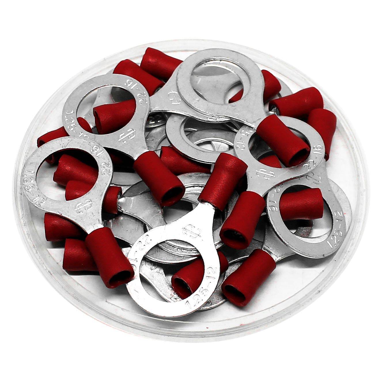 RD1-12 - Double Crimp Vinyl Insulated Ring Terminals - 22-16 AWG - 1/2" Stud