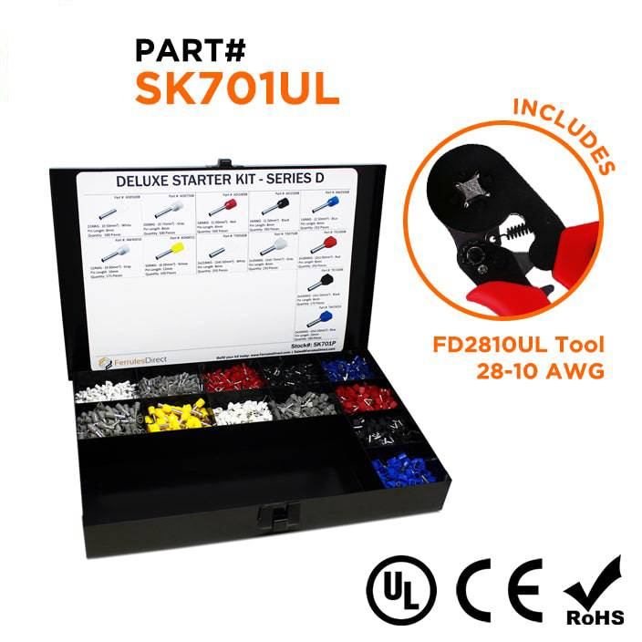 SK701UL - 22 to 10 AWG Wire Ferrules Deluxe Kit + FD2810UL Tool, 3,450-Pieces, Series D, 1 Kit