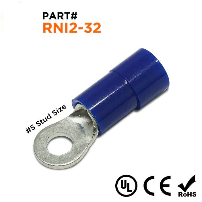 RNI2-32 - 16 a 14 AWG Polycarbonate Terminales de anillo, #4 Orificio, 100 piezas