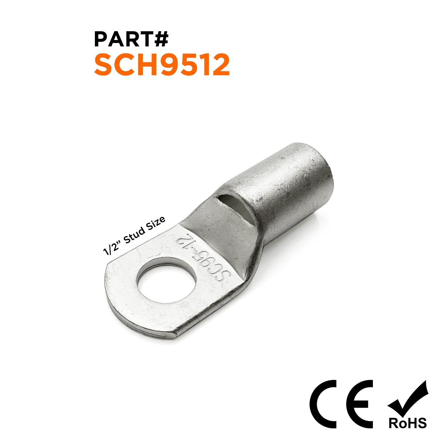 SCH9512 - 3/O AWG Sin aislamiento Tubular Ring Lugs, 1/2" Orificio, 10 piezas