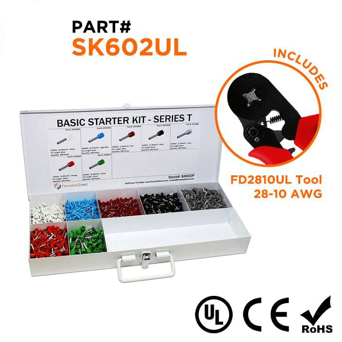 SK602UL - 22 to 10 AWG Basic Wire Ferrules Kit + FD2810UL Tool, 2,850 Pieces, Series T, 1 Kit