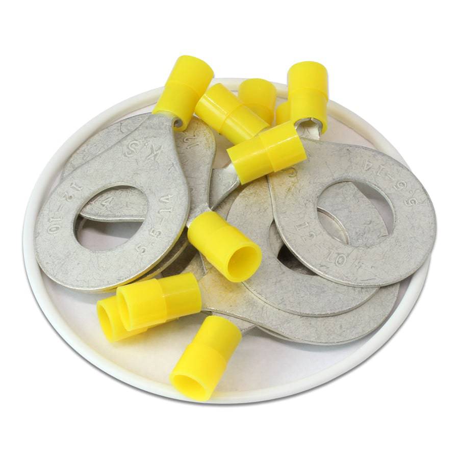 12-10 AWG Nylon Insulated Ring Terminals, 9/16" Stud, Butted Seam, 50 Pieces - RNY5-14