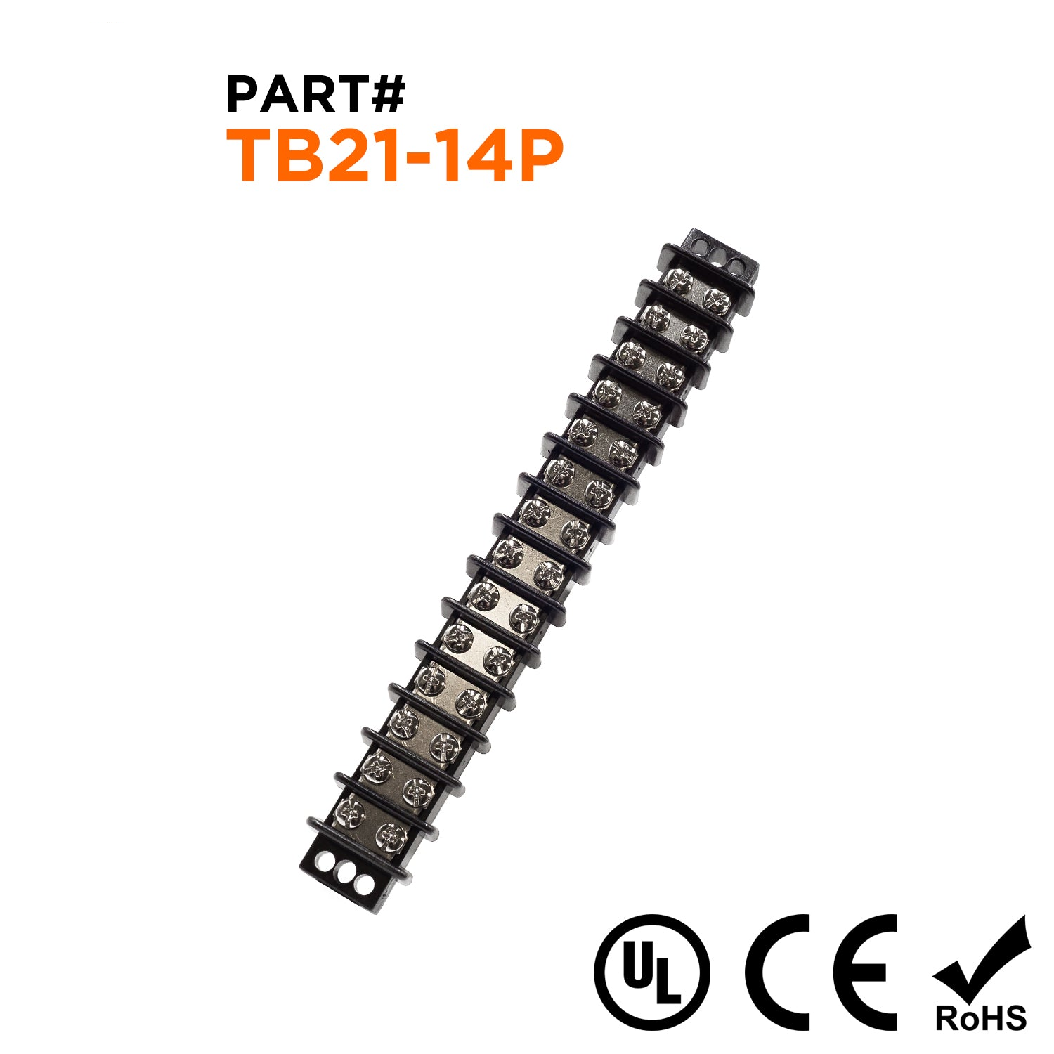 TB21-14P - Barrier Strip Terminal Block, Terminal Strip, 14 Pole, Double Row, 30A, 300V, UL Approved, 1 Piece