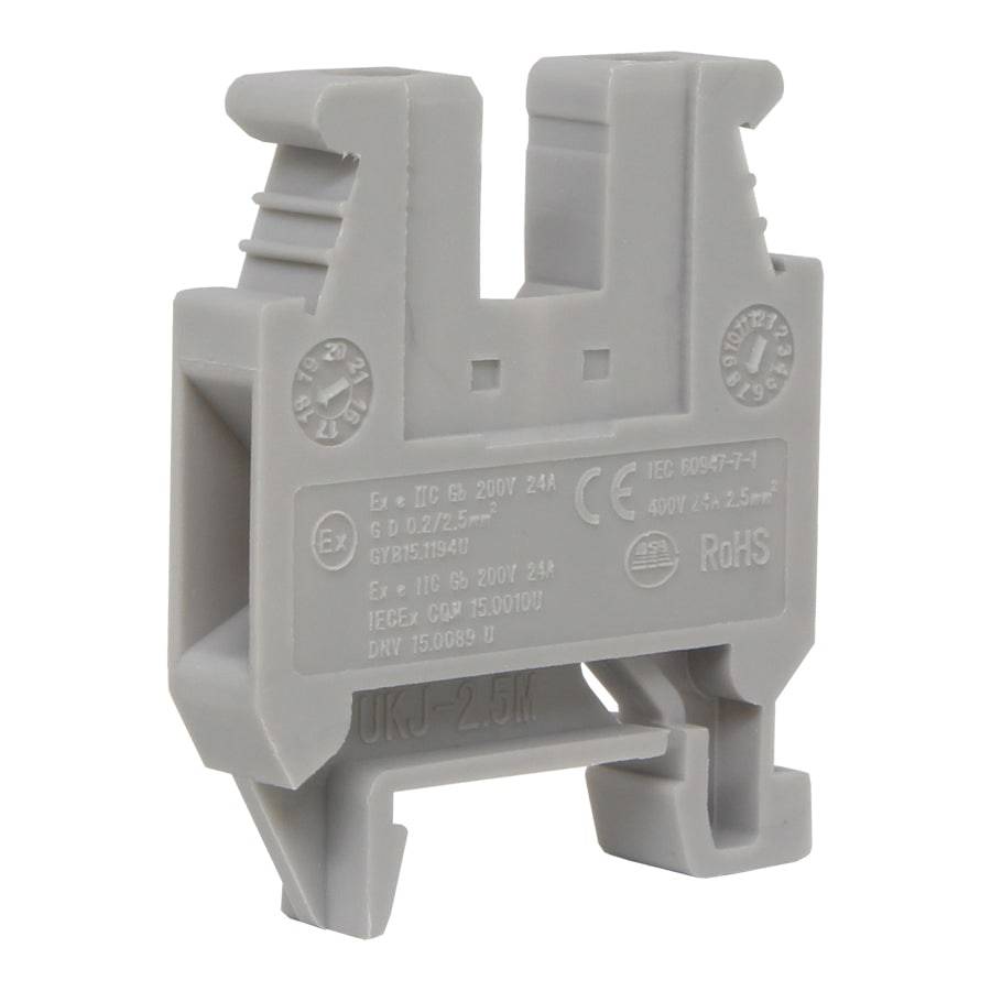 UKJ-2.5M - 24 to 12 AWG Mini Screw Clamp Terminal Block, 500v, UL Approved, Gray