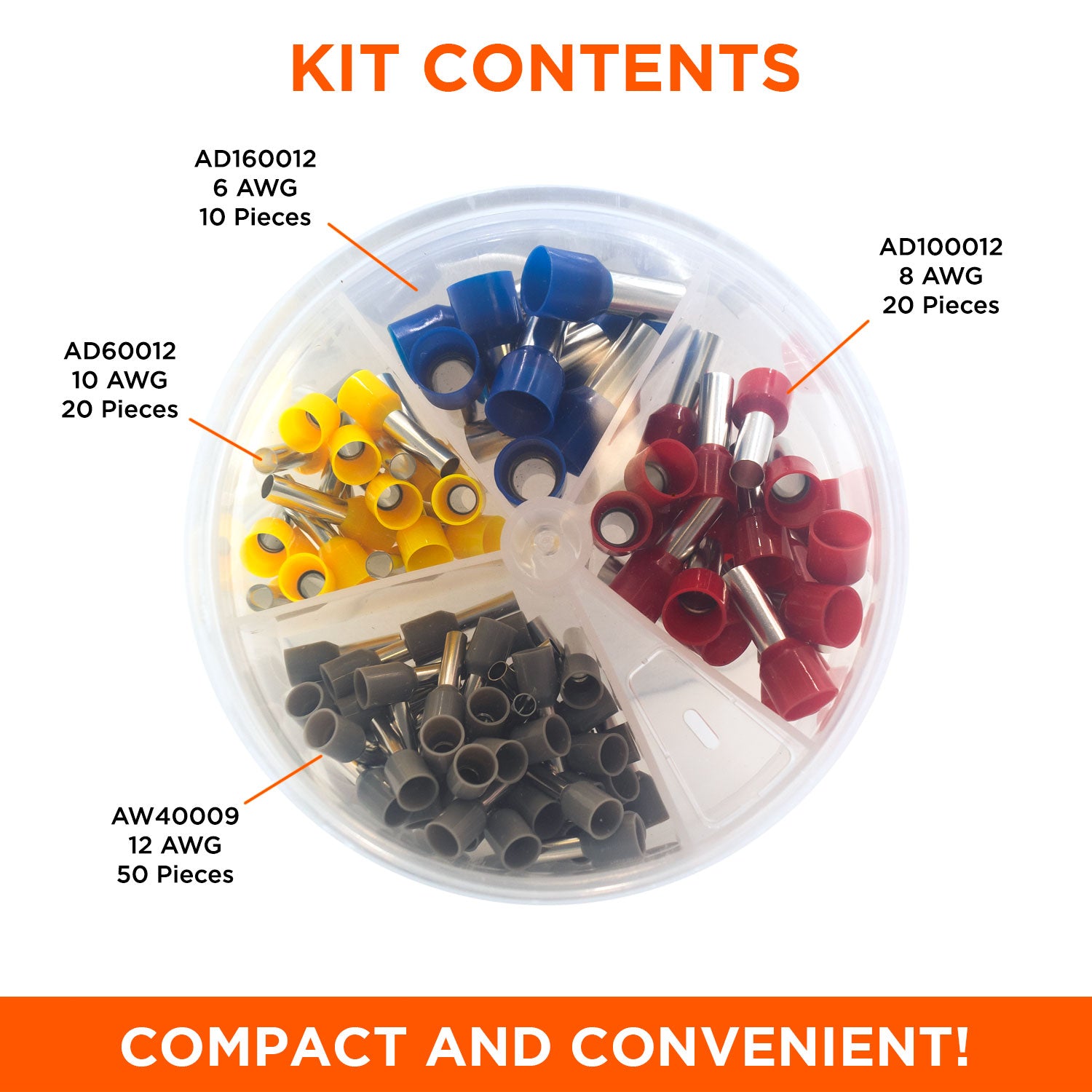 SK1206D - 12 to 6 AWG Single Insulated Wire Ferrules Mini Kit, 100 Pieces, Series D, 1 Kit