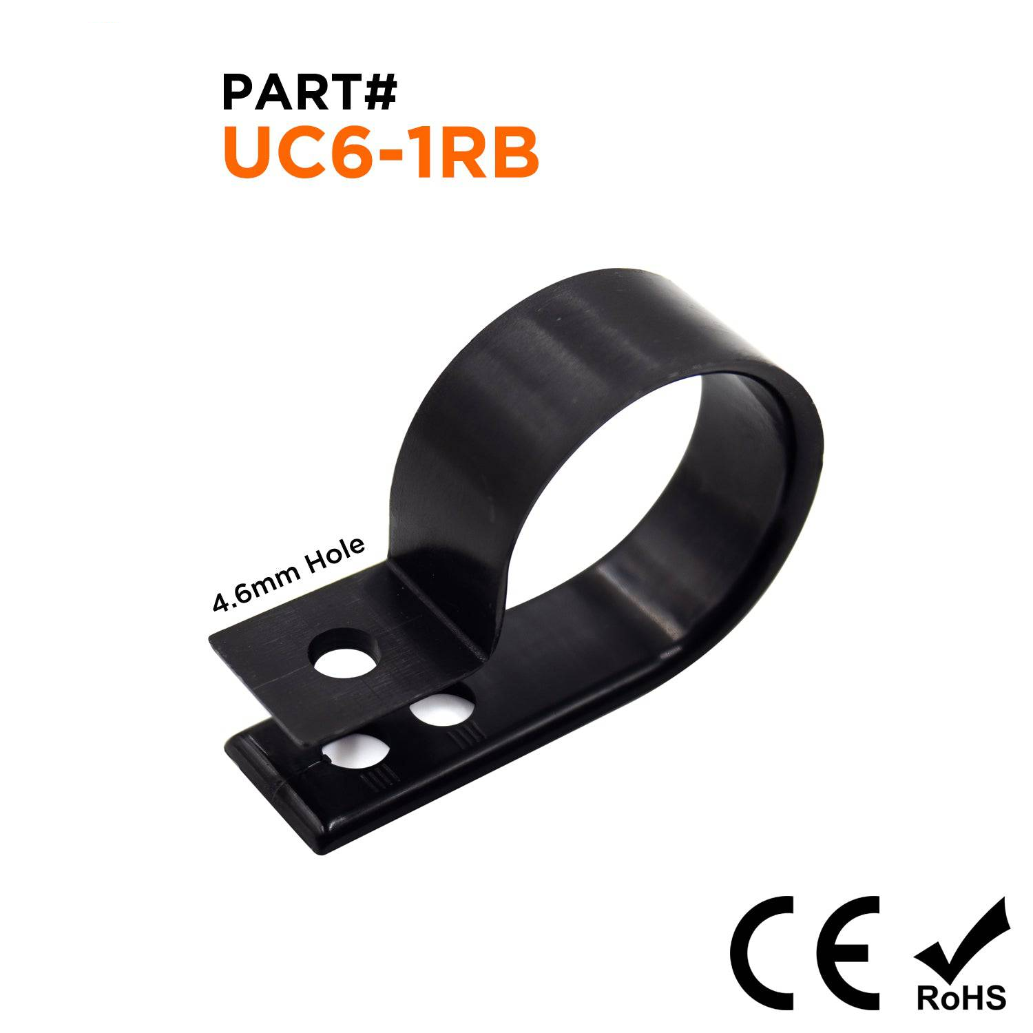 UC6-1RB - 2-orificio Strap Type Cable Abrazaderas, 1.71" x 0.47", Negro, 100 piezas