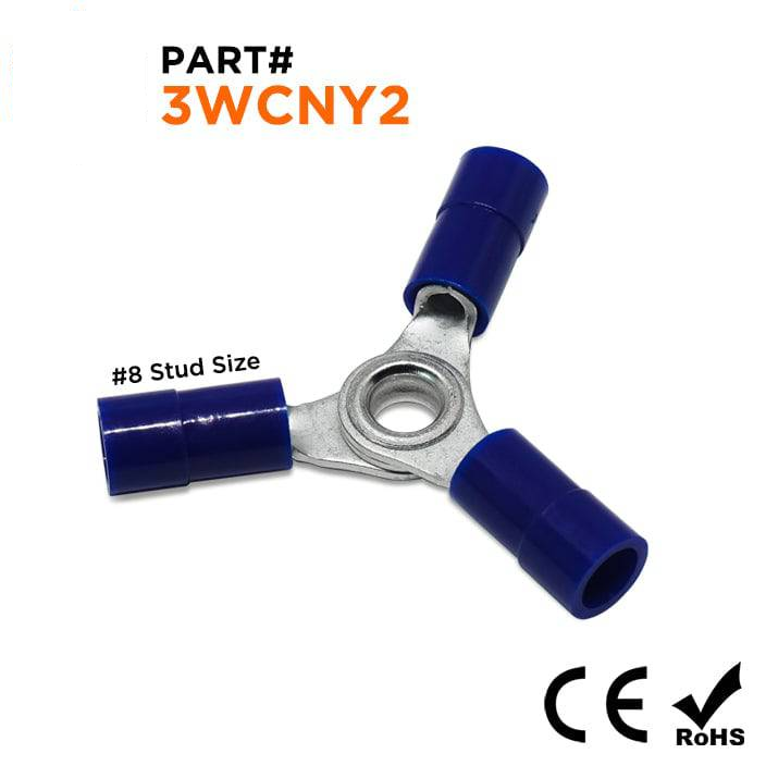 3WCNY2 - 16 a 14 AWG 3-Way Con aislamiento de nailon Terminales de anillo, #8 Orificio, UL Recognized, 10 piezas