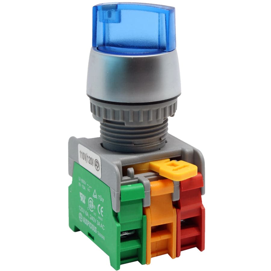 SL22-1O/C-BL - Illuminated Twist Knob Switch - 2 Contact (1O/C) - 2 Positions (1-2) - 110V - Azul