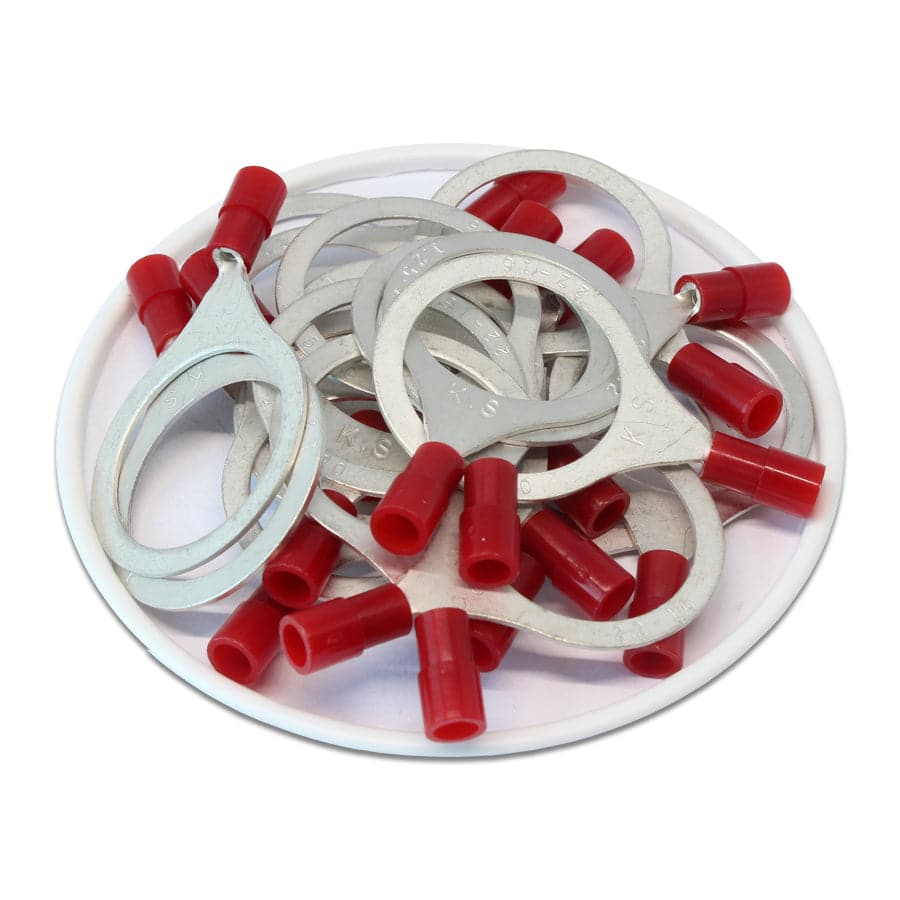 RNY1-20 - 22 to 16 AWG Nylon Insulated Ring Terminals, 3/4" Stud, Butted Seam, 50 Pieces