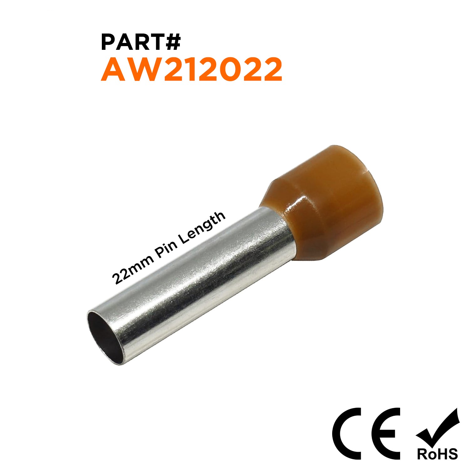 AW212022 - 4 AWG (Small Diameter) Insulated Punteras, 22mm Pin, Marrón, 100 piezas
