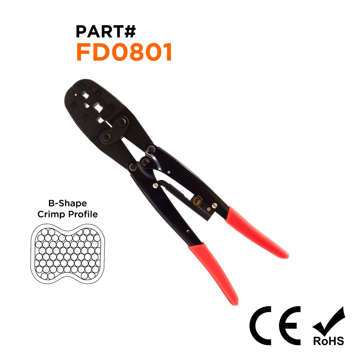 FD0801 - 8 to 1 AWG Wire Ferrules Crimping Tool, Ratchet, Heavy Duty, XL Length, B-Crimp Profile, 1 Piece