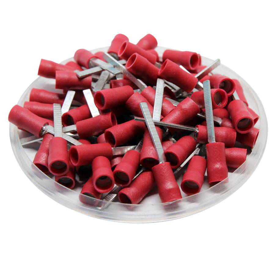 DBD1-18 - 22 to 16 AWG Vinyl PVC Insulated Flat Blade Terminals, Double Crimp, 18mm Pin, UL Recognized, 100 Pieces