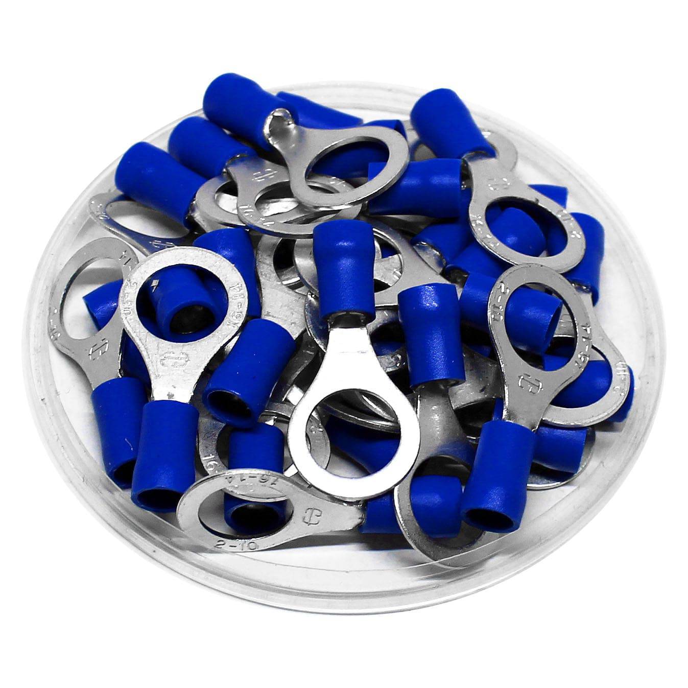 RD2-10 - 16 to 14 AWG Vinyl PVC Insulated Ring Terminals, 3/8" Stud, Double Crimp, 100 Pieces
