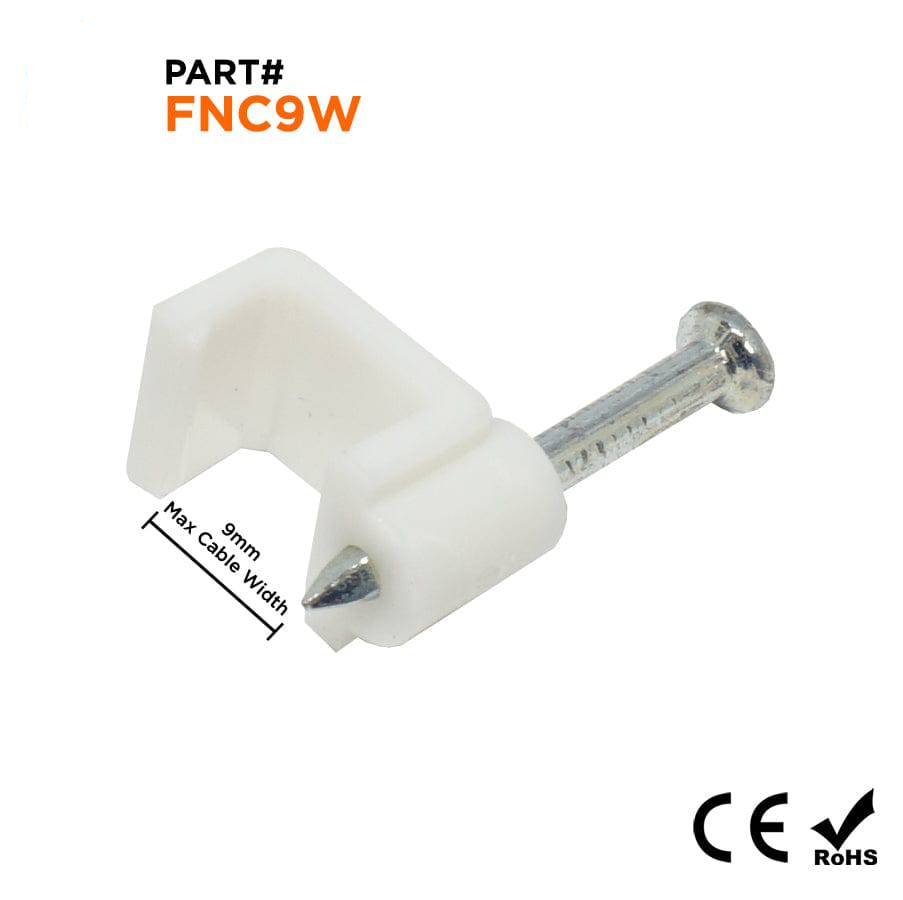 FNC9W - Flat Nail Cable Clip - Blanco - 9mm