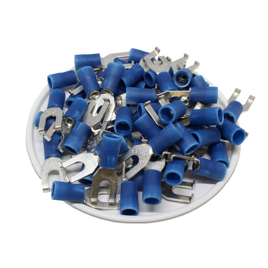 FSVBL2-37 - 16 a 14 AWG Vinyl PVC Flange Terminales de horquilla, #6 Orificio, Brazed Seam, 100 piezas