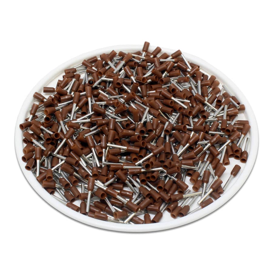 AT01408 - 26 AWG Insulated Wire Ferrules, 8mm Pin, Brown, 500 Pieces