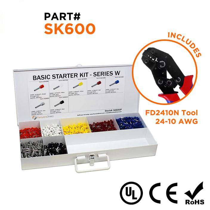 SK600 - 22 to 10 AWG Basic Wire Ferrules Kit + FD2410N Tool, 2,850 Pieces, Series W, 1 Kit