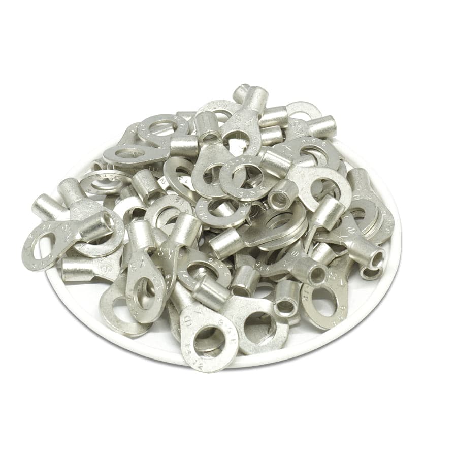 RNB3-6 - 14 to 12 AWG Non Insulated Ring Terminals, 1/4" Stud, UL Recognized, 100 Pieces