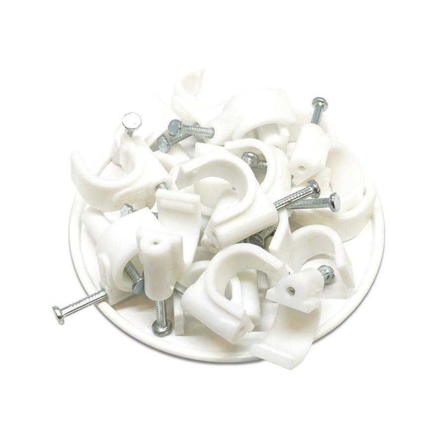 Nail In Cable Clips, Ethernet Cable Nails Tacks, Round, 12mm, 0.47", White, 100 Pieces - RNC12W