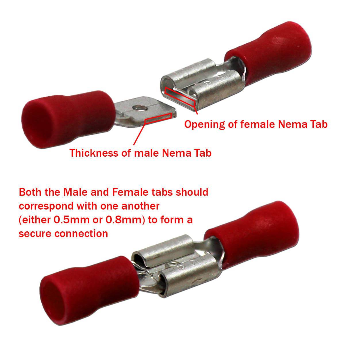 FDV1-250 - 22 to 16 AWG Vinyl PVC Insulated Quick Disconnects, Female, Red, Fully Insulated, 100 Pieces