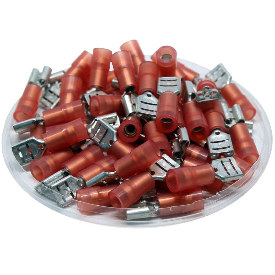 FDNYD1-205(5) - 22 a 16 AWG Con aislamiento de nailon Terminales de desconexión rápida, Female, Double Crimp, UL Recognized, 100 piezas