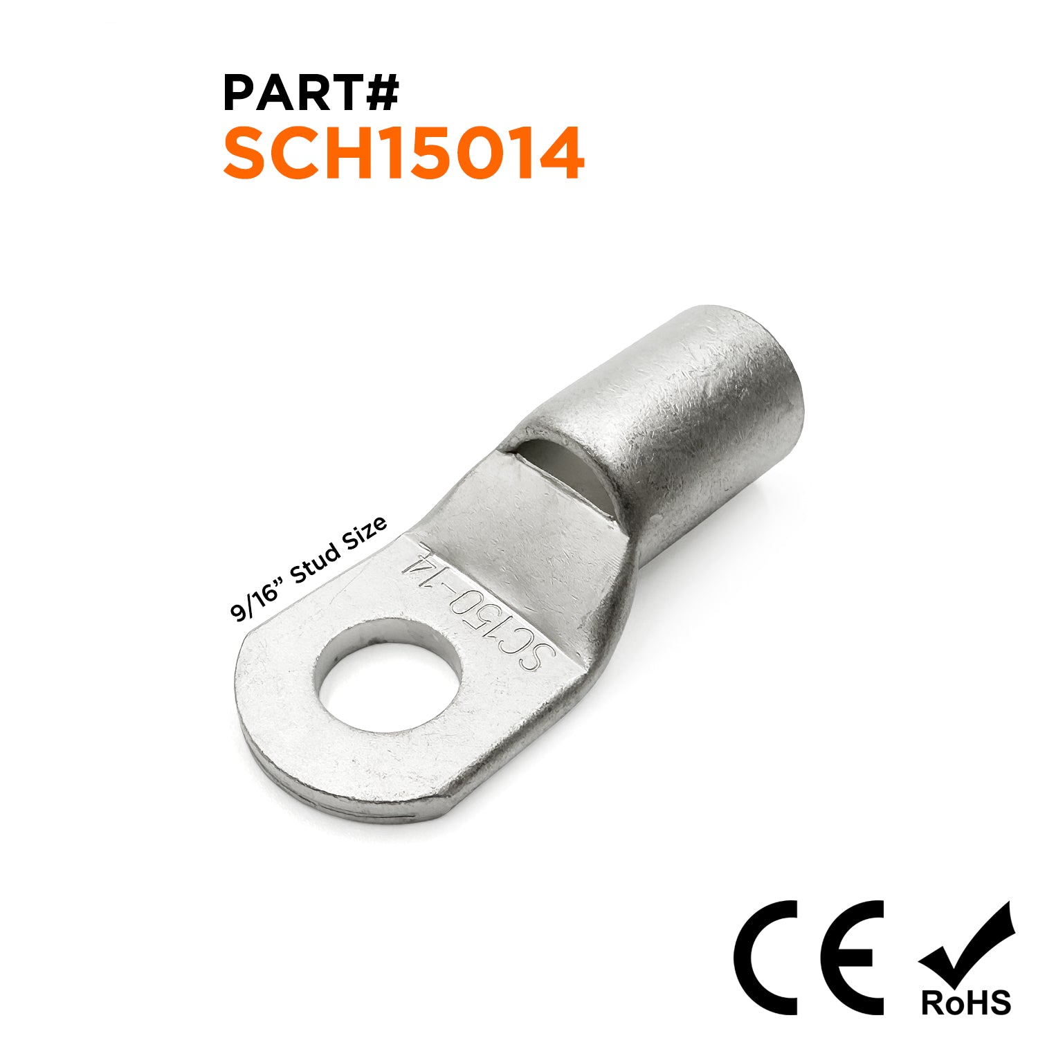 SCH15014 - 250/300 MCM Sin aislamiento Tubular Ring Lugs, 9/16" Orificio, 5 piezas