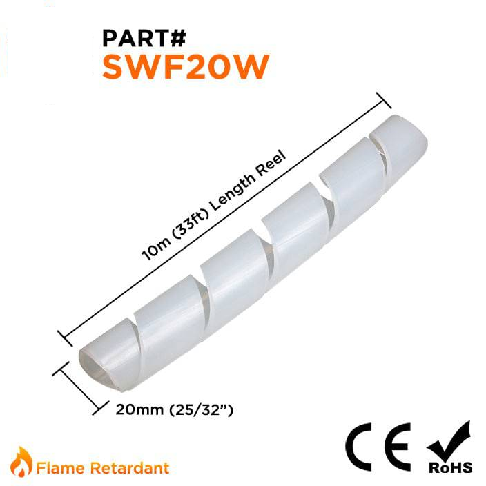 SWF20W - Fire Retardant Spiral Wrap - 20mm Blanco - 33ft (10m)