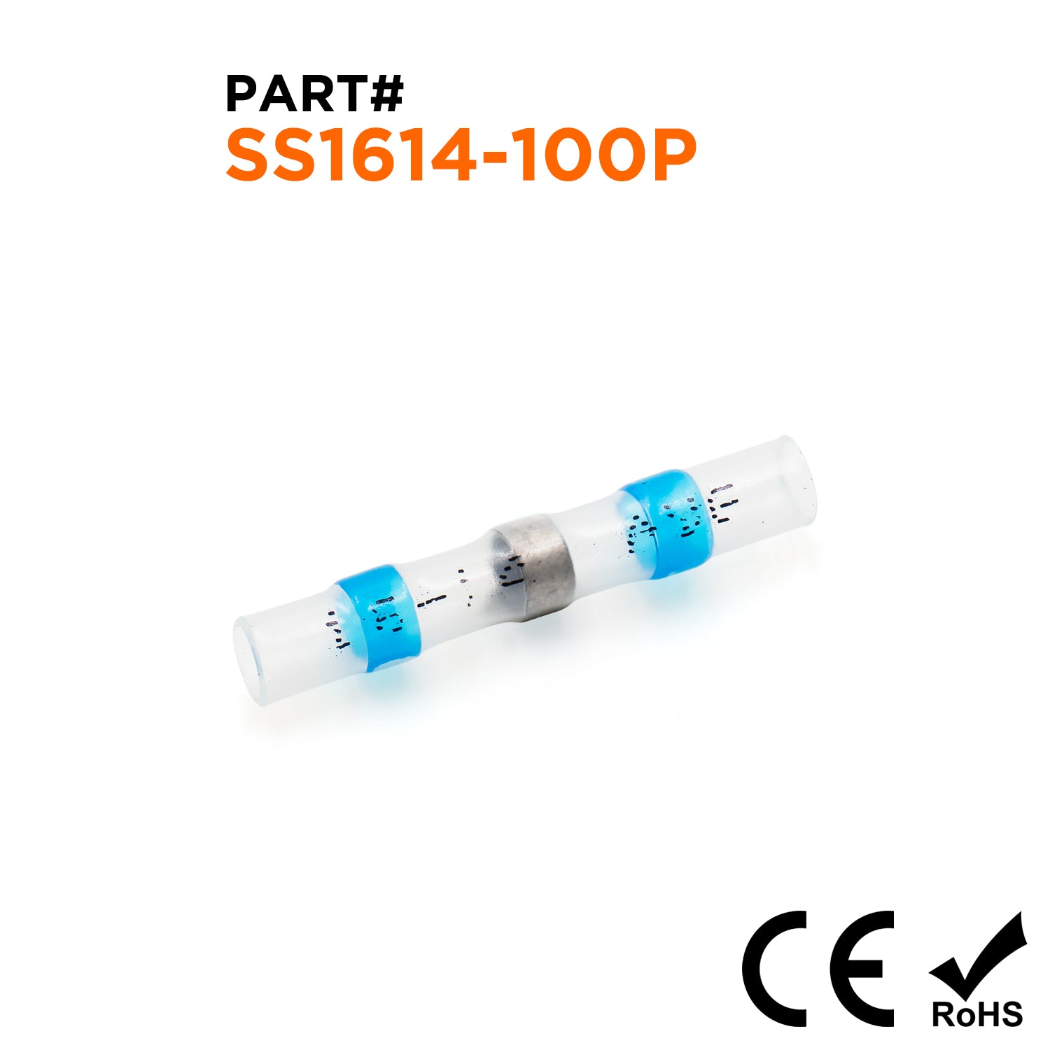 SS1614-100P - 16 a 14 AWG Termorretráctiles Solder Sleeves, con Printing, Azul, 100 piezas