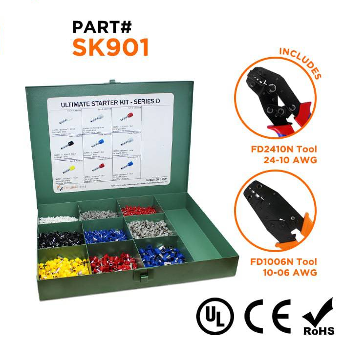 SK901 - 22 to 8 AWG Ultimate Wire Ferrules Kit + FD2410N & FD1006N Tools, 5,400 Pieces, Series D, 1 Kit