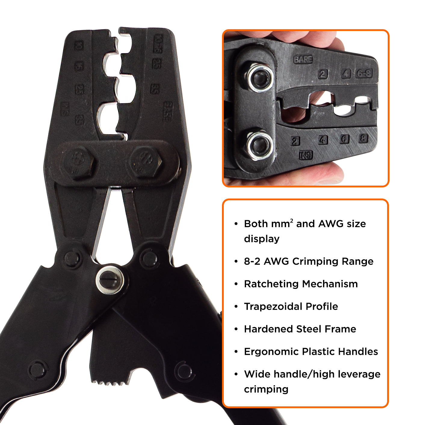 JSL13054 - 8 to 2 AWG Heavy Duty Insulated Terminal Crimping Tool, 1 Piece