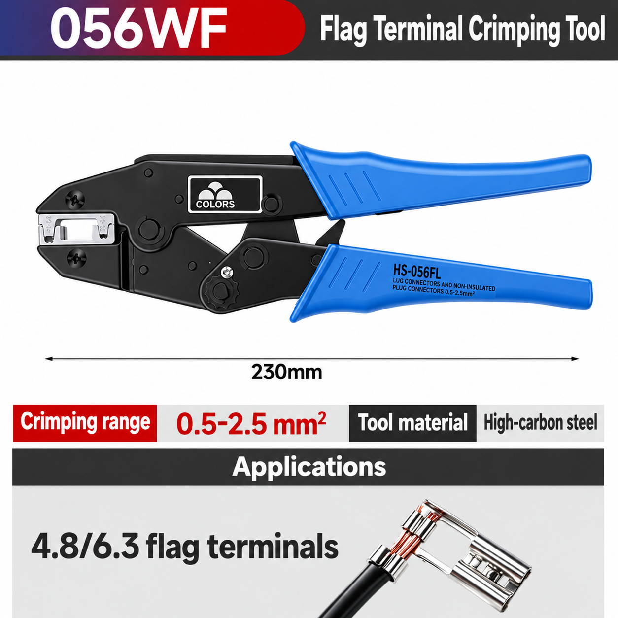 056WF, crimpadora manual, 0.5–2.5 mm²
