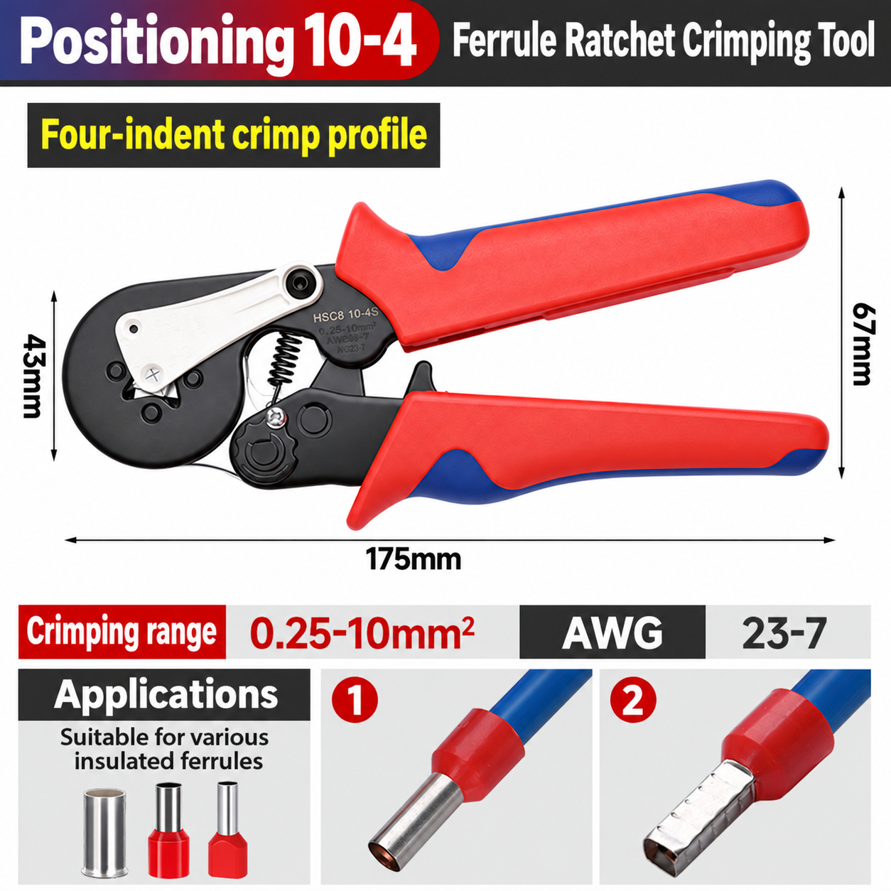 10-4 Positioning, crimpadora manual, 0.25–10 mm²