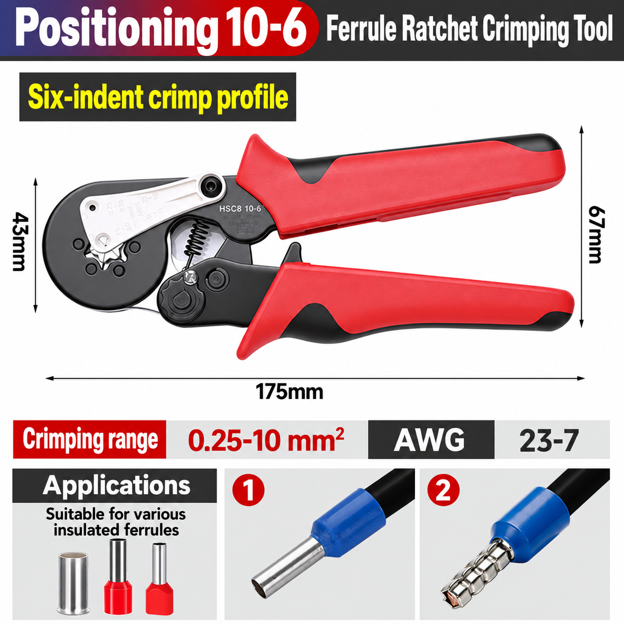 10-6 Positioning, crimpadora manual, 0.25–10 mm²