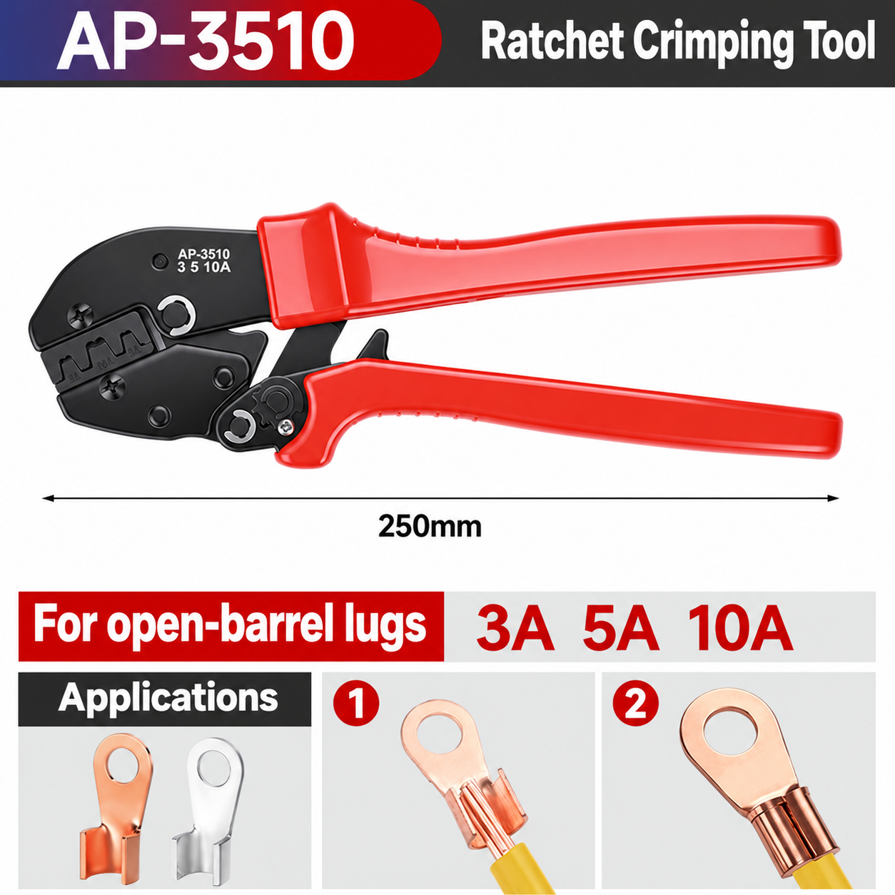 AP-3510 Open-Barrel Lug Crimping Tool, 3 / 5 / 10 A