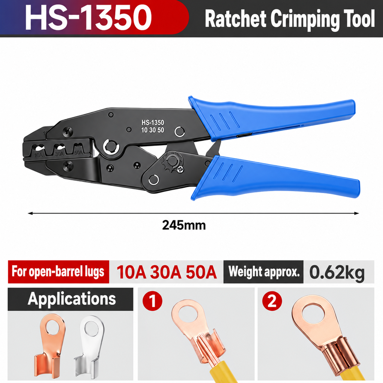 HS-1350, crimpadora manual, 10 / 30 / 50 A