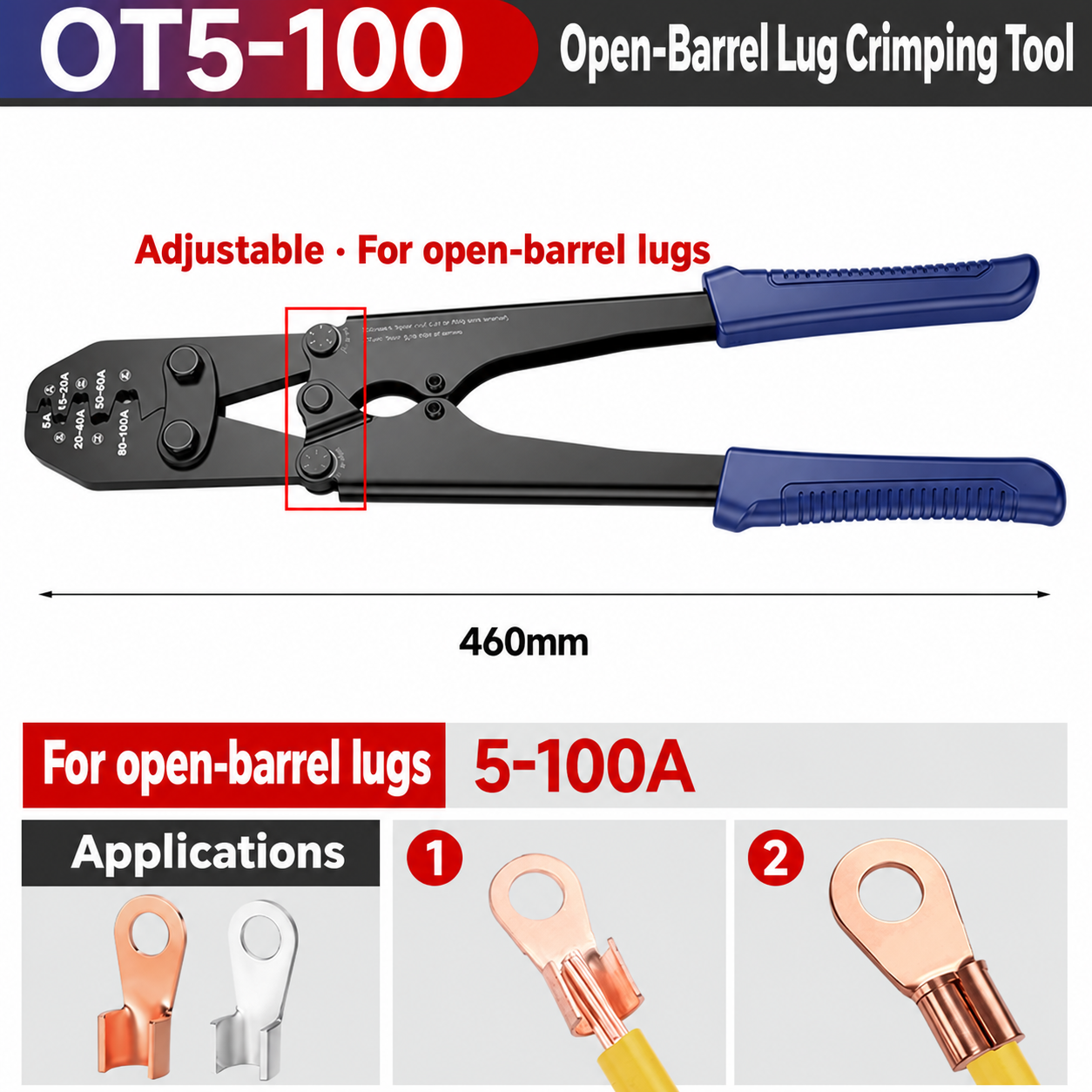 OT5-100, crimpadora manual, 5–100 A